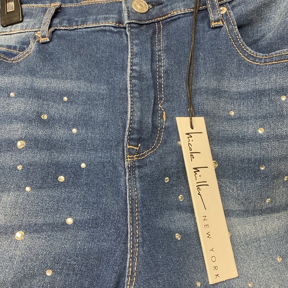 Nicole Miller Sparkling Crystal Stretch High Rise Boot Cut Jeans New With Tags - Picture 14 of 16